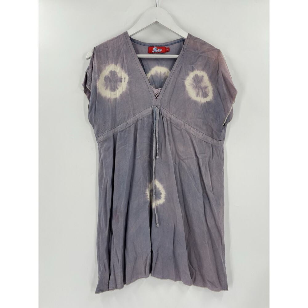 Pier 27 Y2K Shirt Womens Small Purple Tie Dye Tunic V Neck Tie Empire Waist